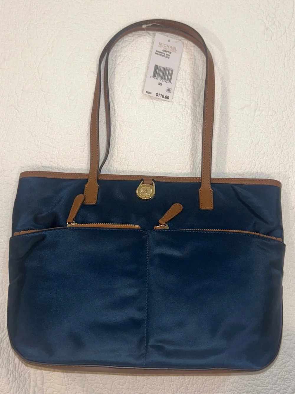 Michael Kors Navy and Tan Leather-Trim Tote